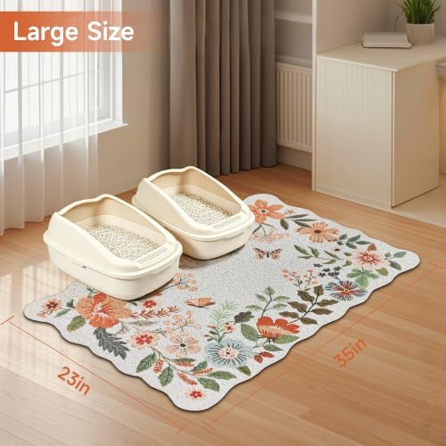 Cat Litter Mat,35"x23" Large Cute Litter Box Mat,Traps 100% Litter