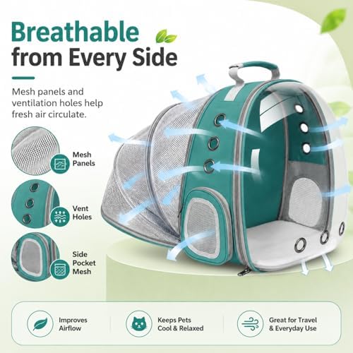 Expandable Cat Carrier Backpack with Bubble Window, Green