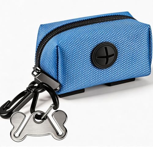 Dog Waste Bag Dispenser Pet Poop Bags Holder for Doggie Waste Bags Dispensers Soft Fabric Zipper Small Doggy Puppy Pouch for Leash Accessory Attachment with Carrier,Blue
