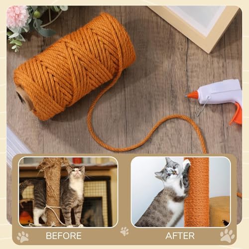 Natural Sisal Cat Rope for Posts, 1/4in ×164ft, Orange
