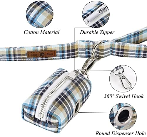 Lionet Paws Cute Dog Poop Bag Holder with Dog Poop Bag for Leash, Cotton LightBlue Dog Bag Dispenser, Matching Dog Collar