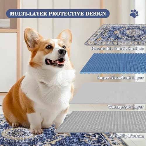Washable Pee Pads for Dogs, 2 Pack Reusable Puppy Pads Absorbent Training Pads for Dogs Waterproof Dog Mat Non-Slip Whelping Pet Mat (Navy Blue, 24“×18”-2Pack)