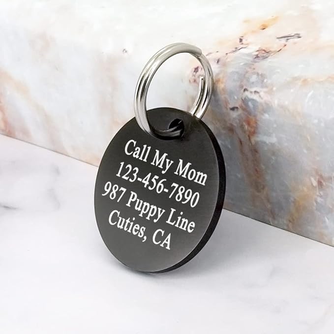 Ultra Joys Personalized Dog Tags for Pets - Durable Stainless Steel Customizable Dog Cat ID Tags - Dog Tags for Safety Optional Engraved on Both Sides -Round Shape Dog Tag Large Size, Black