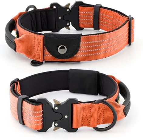Plutus Pet Tactical Dog Collar with Pocket for AirTag, Orange, M