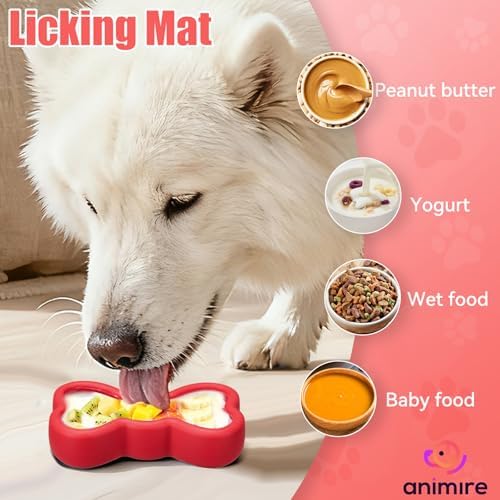 Lick Mat for Dogs, Animire Anti-Spilled Bow Tie Lick Bowls for Anxiety Relief, Silicone Slow Feeder Licking Pad with Suction Cups, Freezeable Dog Enrichment Toy for Boredom and Distraction(Red,L)