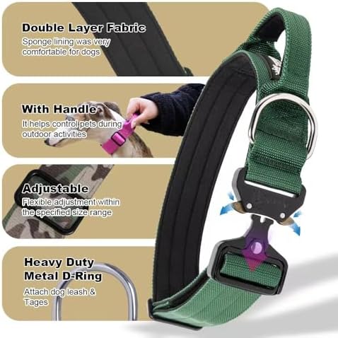 TSPRO Tactical Dog Collar, Heavy Duty Quick Release Metal Buckle and Handle