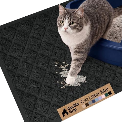 GORILLA GRIP Cat Litter Box Mat, Coiled Mesh Trapping Mats, 24x17 Black