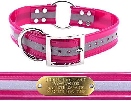 HeavyDuty Reflective D& Center 1.5" Dog Collar w Custom Nametag, Pink