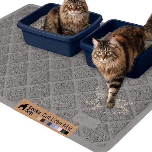 GORILLA GRIP Cat Litter Box Mat, Coiled Mesh Trapping Mats, 47x35 Gray