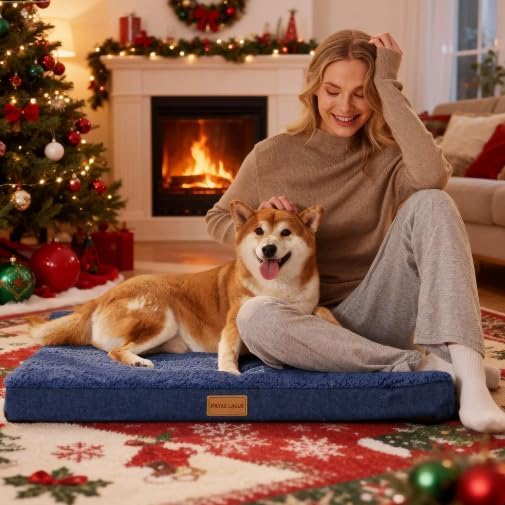 Patas Lague Orthopedic Large Dog Bed Pet Sofa Mat 48''X30'' Navy Blue | Egg-Crate Foam Dog Couch For Large Sized Dogs, Waterproof Removable Washable Cover, Soft Pet Crate Bed With Nonskid Bottom