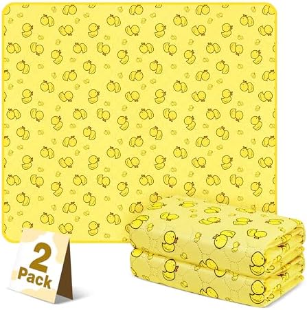 2'Pcs Washable Pee Pads, Reusable Puppy Pet Training Pads, Waterproof Dog Crate, Whelping Pad, Non-Slip Protects Against Urine Leakage Yellow Large