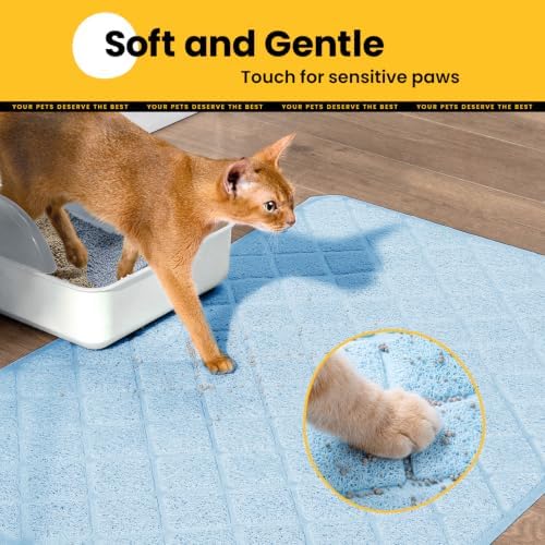 Conlun Cat Litter Mat Litter Trapping Mat, Premium Durable PVC Grid Mesh with Scatter Control, Non-Slip, Less Waste Cat Litter Box Mat, Soft on Kitty’s Paws, Urine Waterproof, 24" x 17" Light Blue
