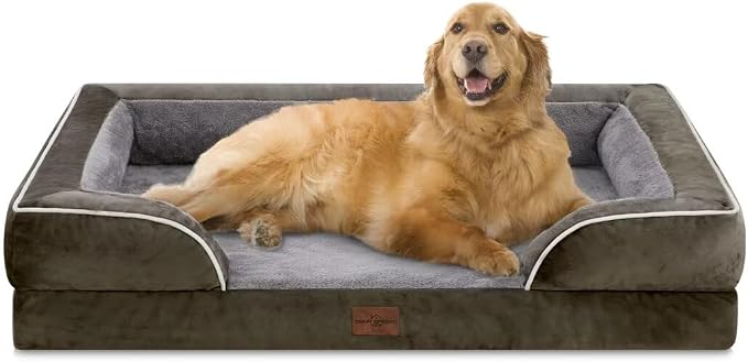 Comfort Expression Orthopedic Dog Bed for Extra Large Dogs with Bolster | Waterproof Dog Couch Bed with Washable Cover & Non-Slip Bottom, Supportive Egg Crate Foam XL Pet Bed, 42x30 Inch