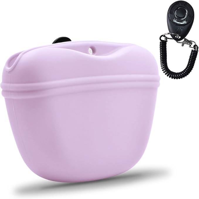 AUDWUD Silicone Dog Treat Pouch with Clicker Magnetic Closure Secure Clip | Upgraded clip keeps your treat pouch secure during training.Magnetic closure allows fast one hand access.Includes dog click