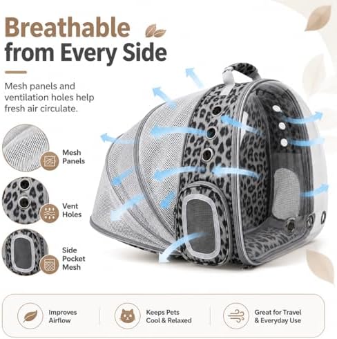 Expandable Cat Carrier Backpack with Bubble Window, Black and White