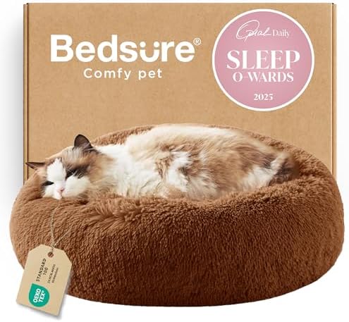 Bedsure Calming Cat Beds Donut Round Washable Kitten Bed,20 inches Copper