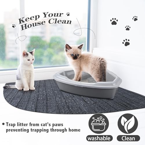 Tinideya 2 Pcs Corner Cat Litter Mat Waterproof Litter Box Mat, Gray