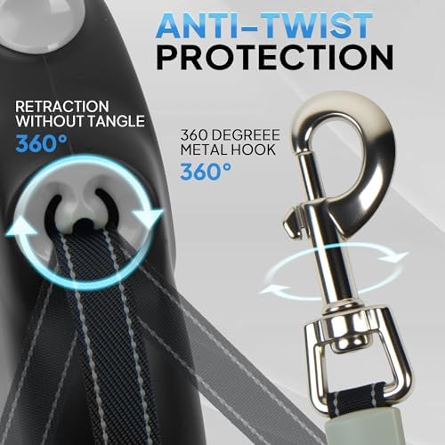 Upgraded Retractable Dog Leash for Large Dogs up to 50kg,8m Reflective Tape