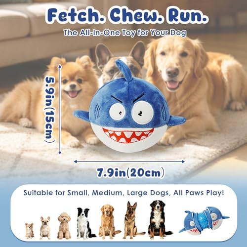 XIAPIA 3-in-1 Plush Shark Squeaky Dog Toys for Aggressive Chewers