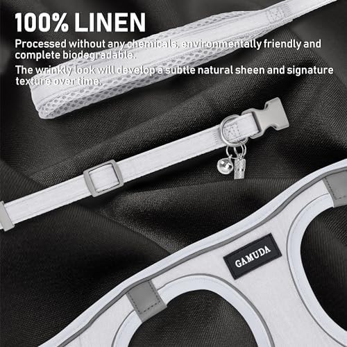 GAMUDA Small Pet Harness Collar and Leash Set, Step in No Chock No Pull Linen Fabric Soft Mesh Dog Vest Harnesses Reflective for Dogs Puppy Cats Kitten Rabbit (White, M)