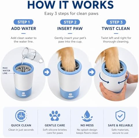 Electric Dog Paw Cleaner Cup – Rechargeable Paw Cleaning Device with Soft Silicone Bristles, Automatic 360° Dog Paw Washer, Portable Pet Foot Washer for Medium Large Dogs