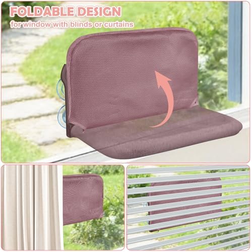 2 Pack Cat Window Perch,Cat Window Hammock Cordless Foldable Window Bed with 4 Large Strong Suction Cup,Reversible Cushion Cover,Metal Frame Easy to Adjust Window Seat Holds up to 40lbs(Brown)