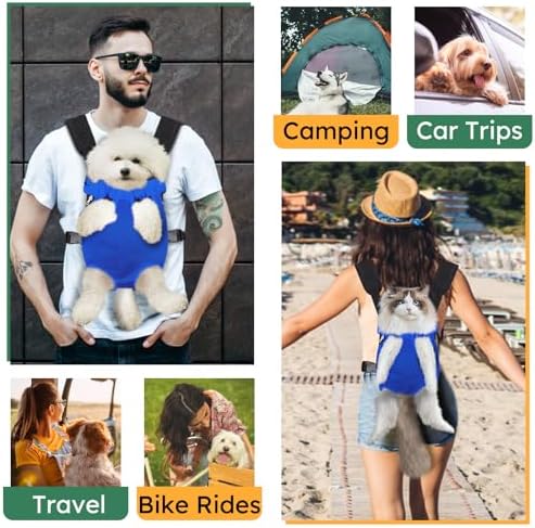 Pet Carrier Backpack, Hands-Free Adjustable Dog Front Carrier Legs Out & Easy-Fit Dog Backpack Carrier for Hiking Camping Traveling Cycling for Small Dogs and Rabbits (Large, Blue)