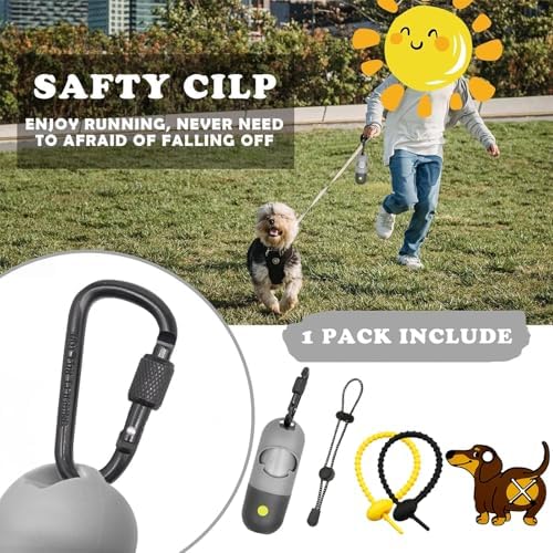 Dog Poop Waste Bags Holder with LED Flashlight|Cute Doggie Poo Bags Dispenser for Pet Leash|Trash Waste Bags Carrier with Potty Clip Fastener LR44 Button Cells Included (Grey, 1 Holder 195 Bags)