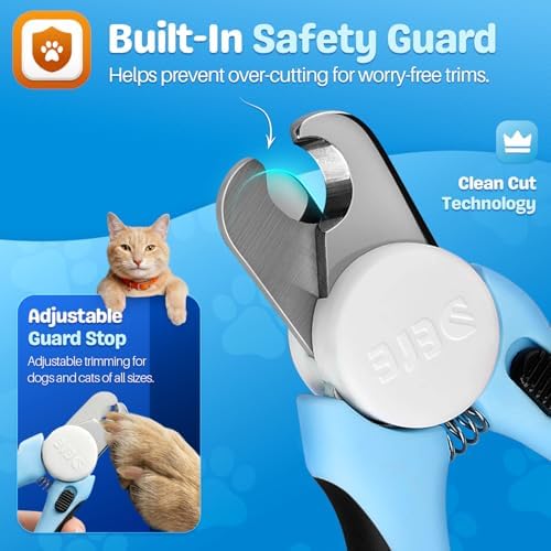 Flexzion Dog Nail Clippers and Cat Nail Trimmer with Safety Guard, Blue