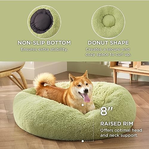 Bedsure Calming Dog Bed Medium Size Dog Donut Washable Pet Bed,30ins Green