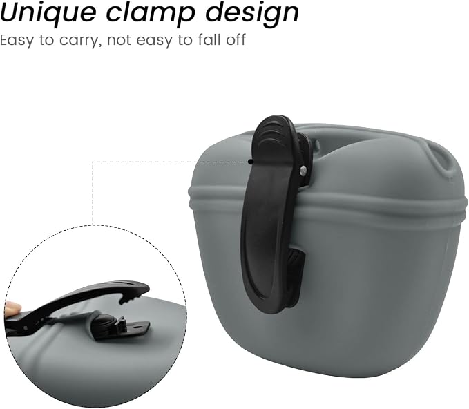 AUDWUD Silicone Dog Treat Pouch with Clicker Magnetic Closure Secure Clip | Upgraded clip keeps your treat pouch secure during training.Magnetic closure allows fast one hand access.Includes dog click