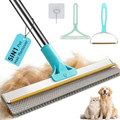 Vivifying Carpet Rake Pet Hair Remover Set, 56" Handle + 2 Handheld Tools