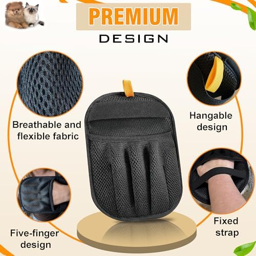 Pet Hair Removal Glove for Cats & Dogs, Upgraded Five-Finger Electrostatic Pet Hair Remover Glove, Reusable Tool for Couch, Carpet, Laundry & Car Seat