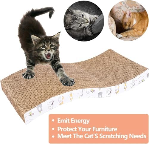 PatiencET Cardboard Cat Scratcher Pads, 6-Pack (3 Flat Double-Sided, 3 Wavy), Catnip Included, for Small and Medium Indoor Cats