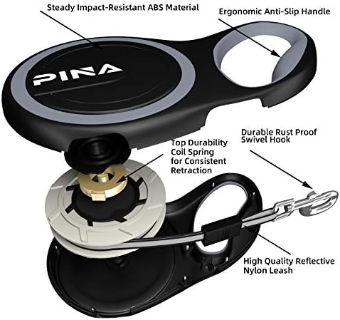 PINA Retractable Dog Leash, 16ft Dog Leash for Small Medium Dogs Up to 44lbs, 360° Tangle-Free Strong Reflective Nylon Tape, with Anti-Slip Handle, One-Handed Brake, Lock - Black Gray