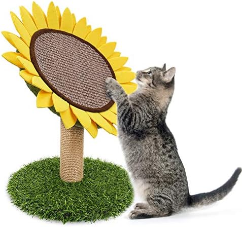 Cat Scratching Posts for Indoor Cats, Cute Flower Cat Tree, Sunflower Scratcher Pad, Kitten Claw Scratch Board with Natural Sisal, Kitty Scratching Tower Furniture Interactive Activity Center Toy