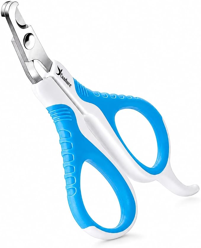 Candure Cat Nail Clipper Stainless Steel Cat Claw Trimmers for Rabbits, Guinea Pigs, Birds, Puppies, Kittens and Small Animals Pet Nail Clipper for Professional and Home Use 4" White & Blue
