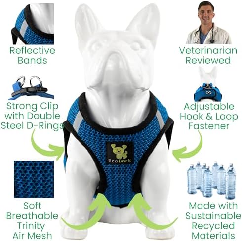EcoBark Step in Dog Harness, Reflective Mesh Vest, Royal Blue Sport, Large