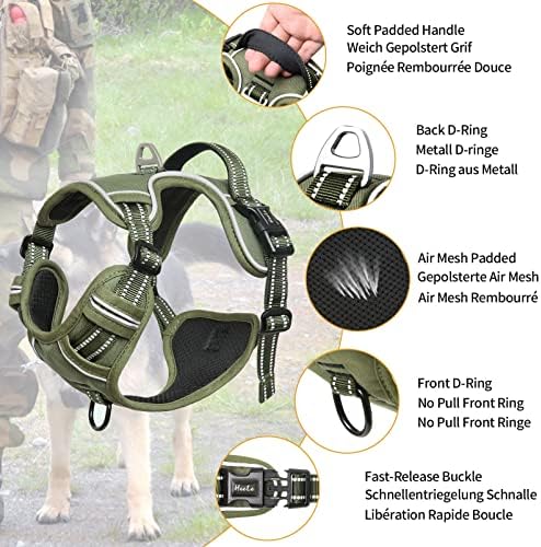 HEELE Dog Harness, Dog Harness for Small Medium Large Dogs No Pull Adjustable Padded Reflective Harness with Handle for Walking Training, Green, L