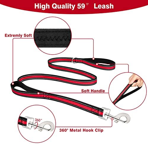 WINSEE Pet Harness Collar and Leash Set, All-in-one Reflective Dog Harness No Pull with Adjustable Buckles for Puppies, Small, Medium, Large, and Extra-Large Dogs (Small, Red)