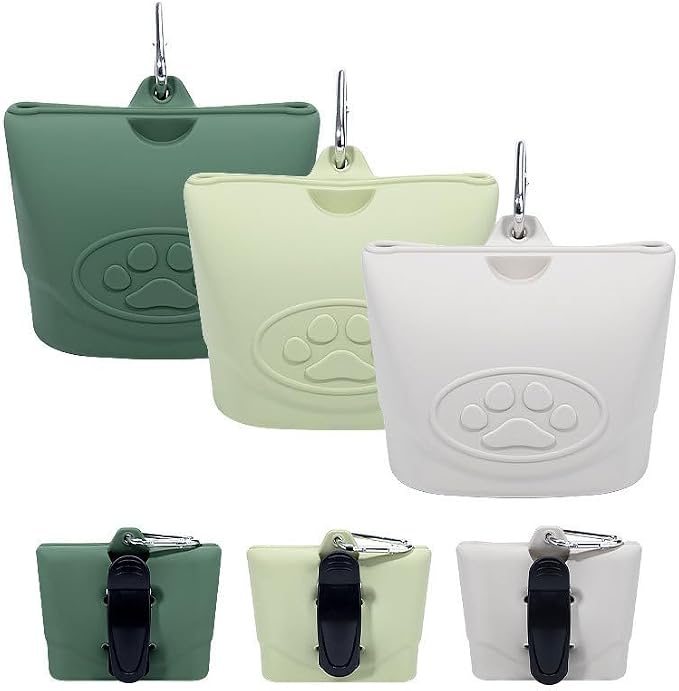 Silicone Dog Treat Pouch-Small Training Bag-Portable Dog Treat Bag for Leash with Magnetic Closure and Waist Clip Dog Training Fanny Pack (Off White)