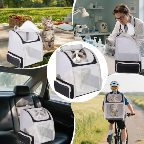 Backpack to Carry Cat and Small Puppy up to 16 Pounds, Breathable Pet Carrier to Transport Kitten Rabbit to Vet Visit Bag, Airline Approved Collapsible Black