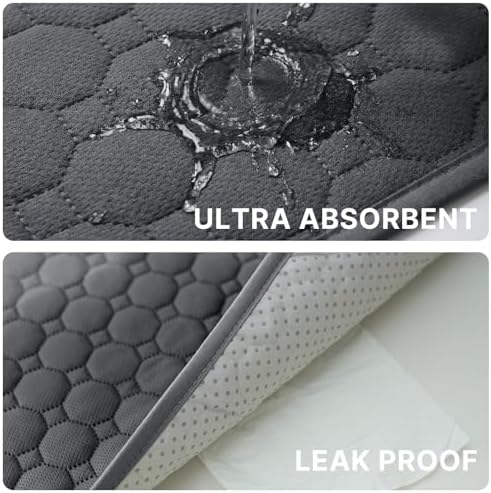 H.VERSAILTEX Premium Washable Pee Pads for Dogs 2 Pack Super Absorbent 100% Waterproof Reusable Non-Slip Quilted Puppy Training Pads for Crate Playpen Whelping & Potty Training(18"x24", Grey)