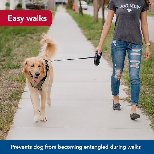Coastal Pet Power Walker Dog Retractable Leash - Reflective Dog Leash - Stop-and-Release Control Button - Comfort Grip Handle - Black - Small