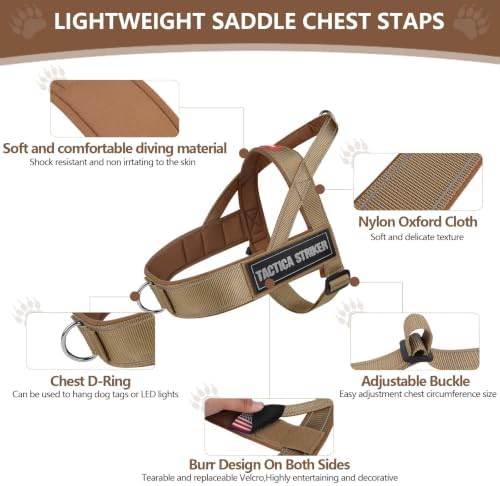 Dog Harness, Upgraded Escape Proof Adjustable Vest Puppy Outdoor Walking, Soft Breathable Jacket with Reflective Strips for Dark Night (Khaki, S)