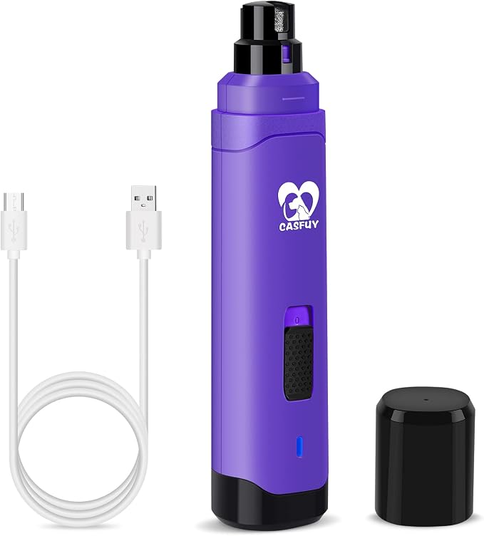 Casfuy Dog Nail Grinder Upgraded - Professional 2-Speed Whisper-Quiet Electric Pet Nail Trimmer Painless Paws Grooming & Smoothing for Small Medium Large Dogs & Cats (Purple)