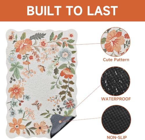 Cat Litter Mat,24"x16" Small Cute Litter Box Mat,Traps 100% Litter
