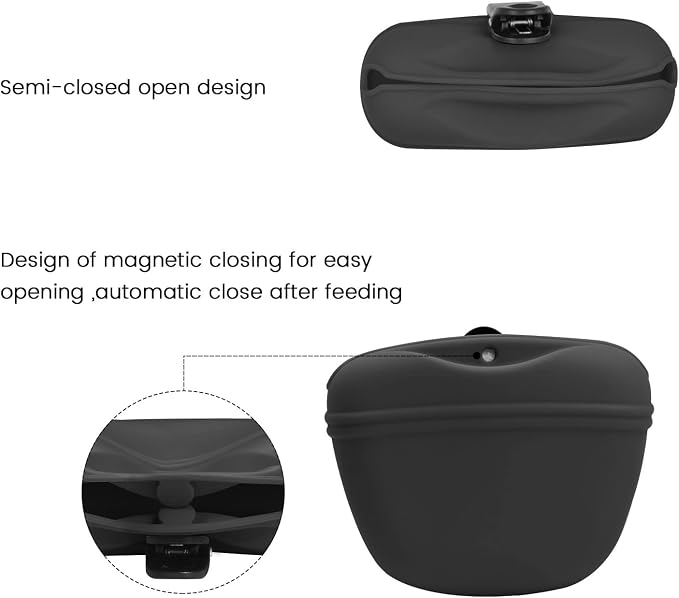 AUDWUD Silicone Dog Treat Pouch with Clicker Magnetic Closure Secure Clip | Upgraded clip keeps your treat pouch secure during training.Magnetic closure allows fast one hand access.Includes dog click