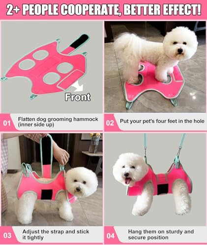 Kkiimatt Dog Grooming Hammock, Small Dog Hammock for Nail Trim, Hanging Harness for Claw Care,Grooming Sling Holder Hanger with Thick Fabric Neck Support Wide Strap Restraint