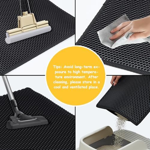 Cat Litter Trapping Mat, 47.2''x27.6'' Extra Large Cat Litter Mat Double Layer Waterproof Proof Litter Box mat, Non-Slip Design, Reduces Litter Scatter, Easy to Clean, Black